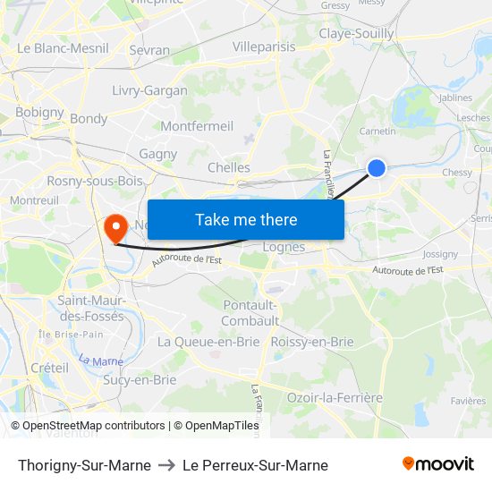 Thorigny-Sur-Marne to Le Perreux-Sur-Marne map