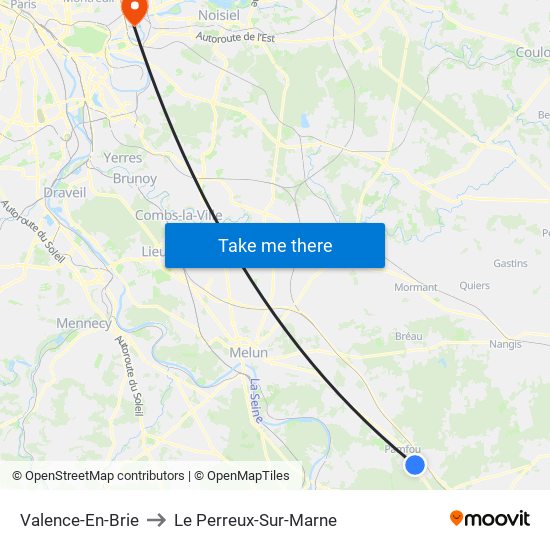 Valence-En-Brie to Le Perreux-Sur-Marne map