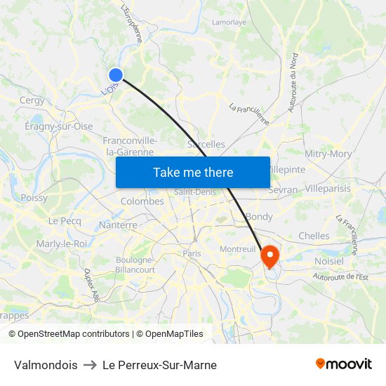 Valmondois to Le Perreux-Sur-Marne map