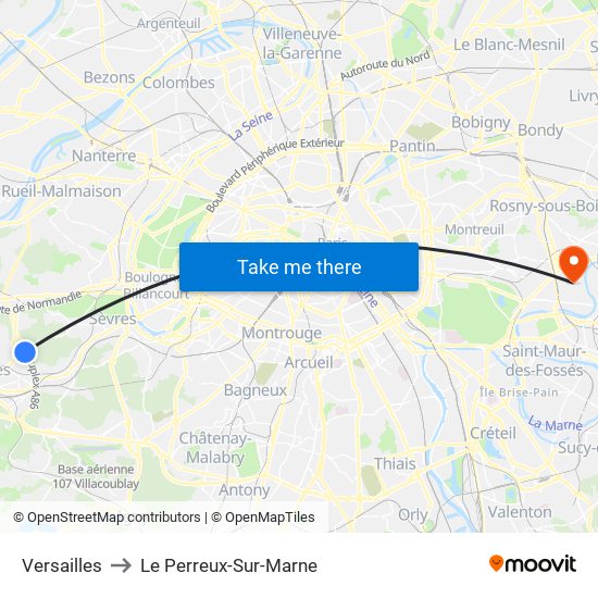 Versailles to Le Perreux-Sur-Marne map