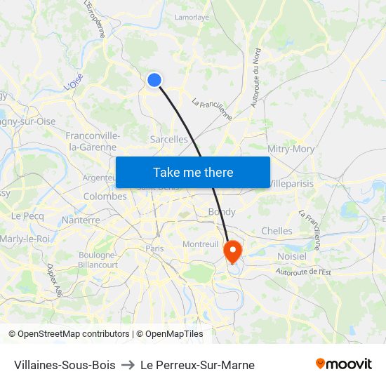 Villaines-Sous-Bois to Le Perreux-Sur-Marne map