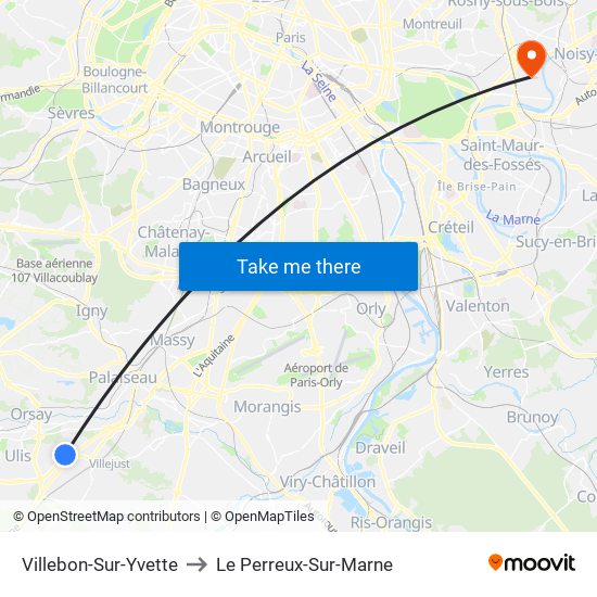 Villebon-Sur-Yvette to Le Perreux-Sur-Marne map