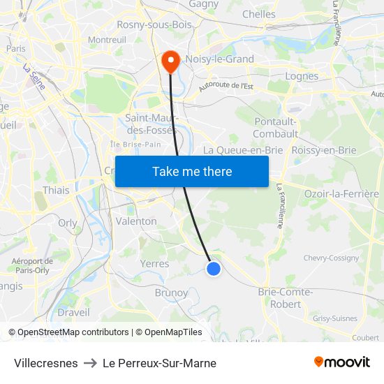 Villecresnes to Le Perreux-Sur-Marne map