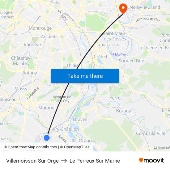 Villemoisson-Sur-Orge to Le Perreux-Sur-Marne map