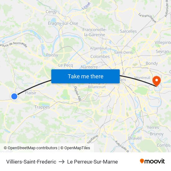 Villiers-Saint-Frederic to Le Perreux-Sur-Marne map