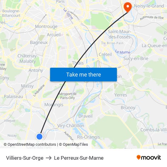 Villiers-Sur-Orge to Le Perreux-Sur-Marne map