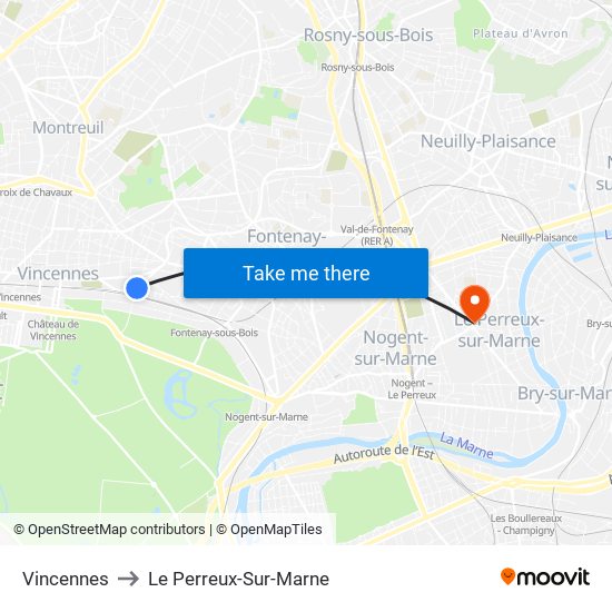 Vincennes to Le Perreux-Sur-Marne map