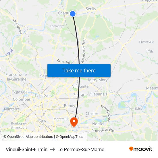 Vineuil-Saint-Firmin to Le Perreux-Sur-Marne map