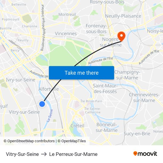 Vitry-Sur-Seine to Le Perreux-Sur-Marne map