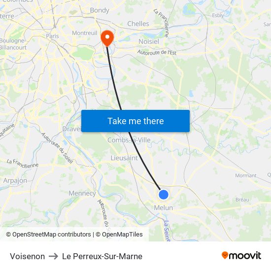 Voisenon to Le Perreux-Sur-Marne map