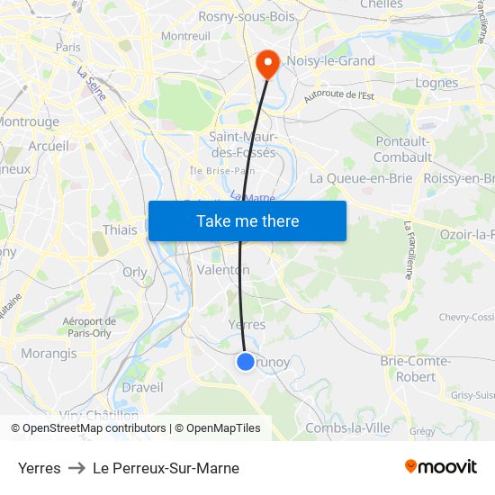 Yerres to Le Perreux-Sur-Marne map