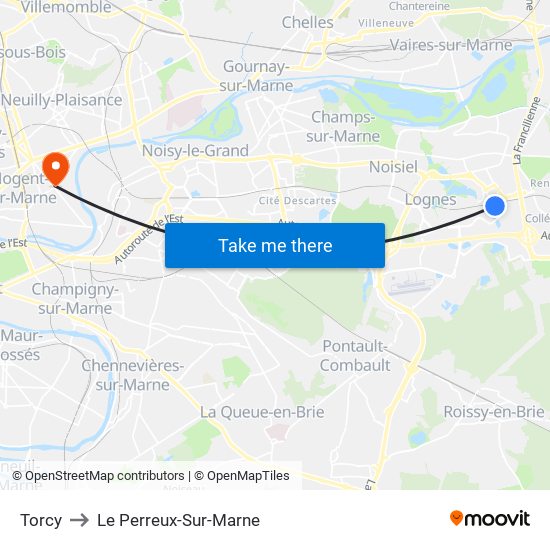 Torcy to Le Perreux-Sur-Marne map