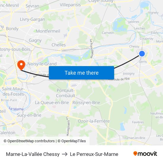Marne-La-Vallée Chessy to Le Perreux-Sur-Marne map