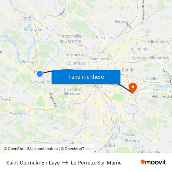 Saint-Germain-En-Laye to Le Perreux-Sur-Marne map