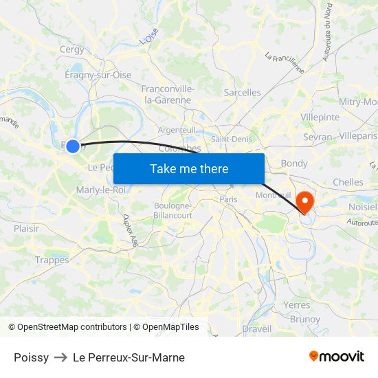 Poissy to Le Perreux-Sur-Marne map