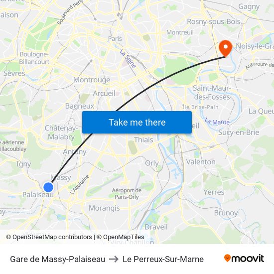 Gare de Massy-Palaiseau to Le Perreux-Sur-Marne map