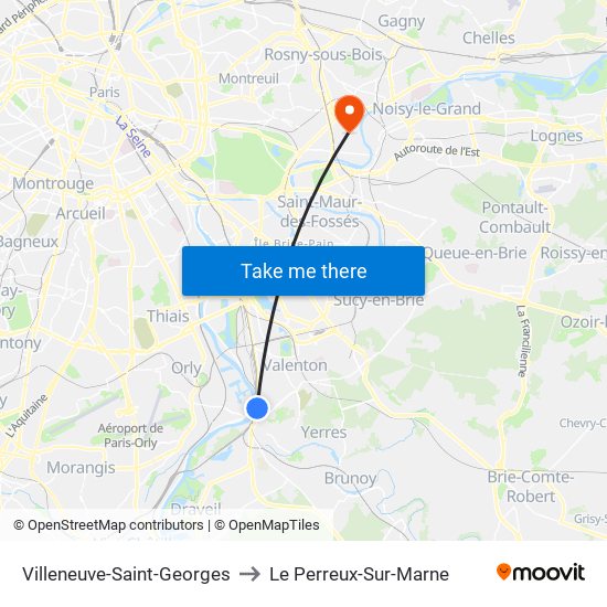 Villeneuve-Saint-Georges to Le Perreux-Sur-Marne map