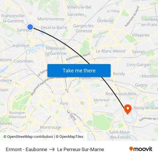 Ermont - Eaubonne to Le Perreux-Sur-Marne map