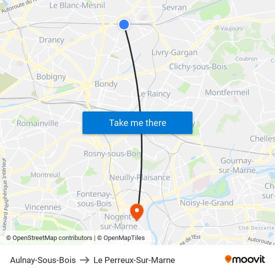 Aulnay-Sous-Bois to Le Perreux-Sur-Marne map
