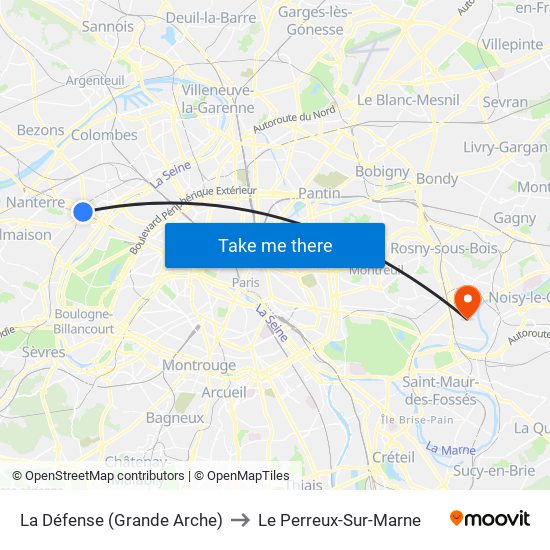 La Défense (Grande Arche) to Le Perreux-Sur-Marne map
