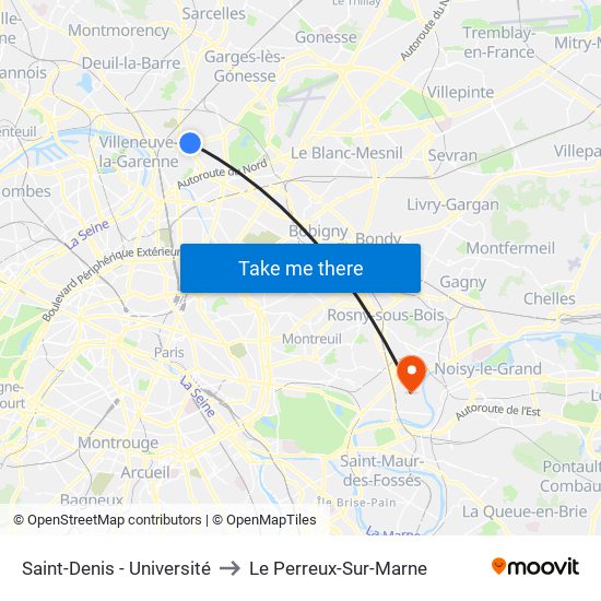 Saint-Denis - Université to Le Perreux-Sur-Marne map