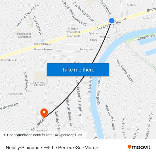 Neuilly-Plaisance to Le Perreux-Sur-Marne map