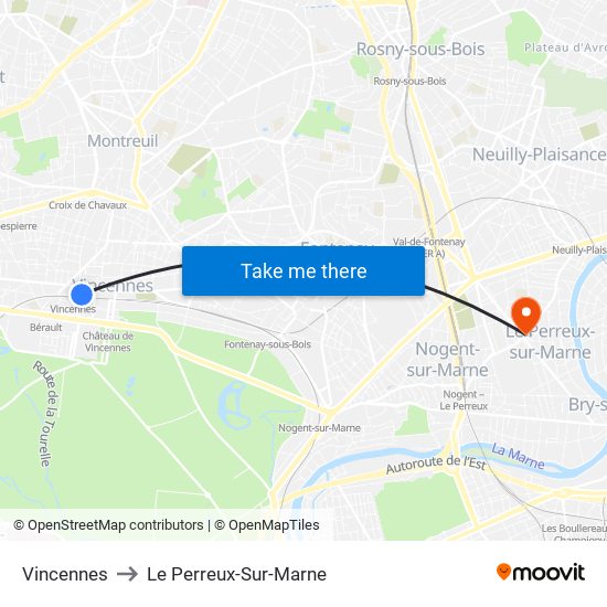 Vincennes to Le Perreux-Sur-Marne map