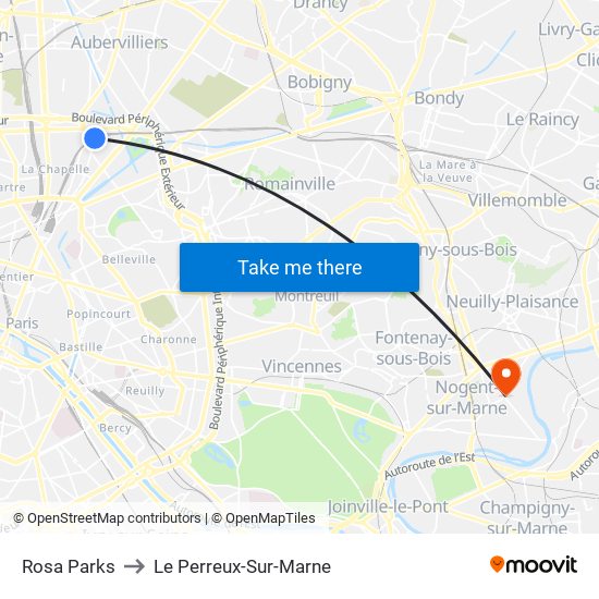 Rosa Parks to Le Perreux-Sur-Marne map