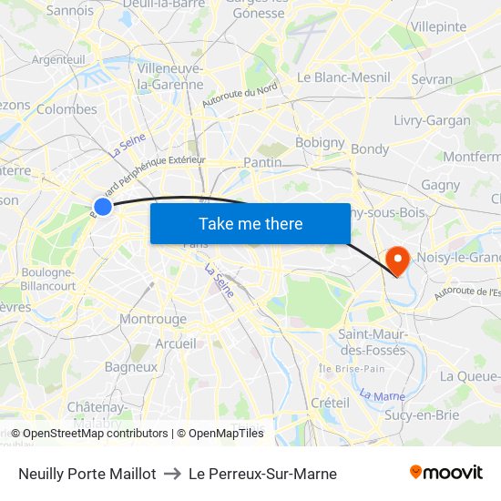 Neuilly Porte Maillot to Le Perreux-Sur-Marne map