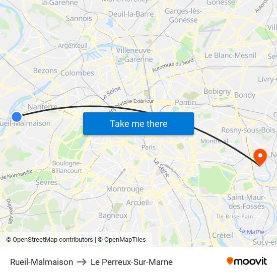 Rueil-Malmaison to Le Perreux-Sur-Marne map