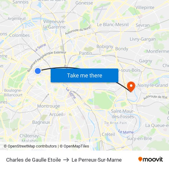 Charles de Gaulle Etoile to Le Perreux-Sur-Marne map