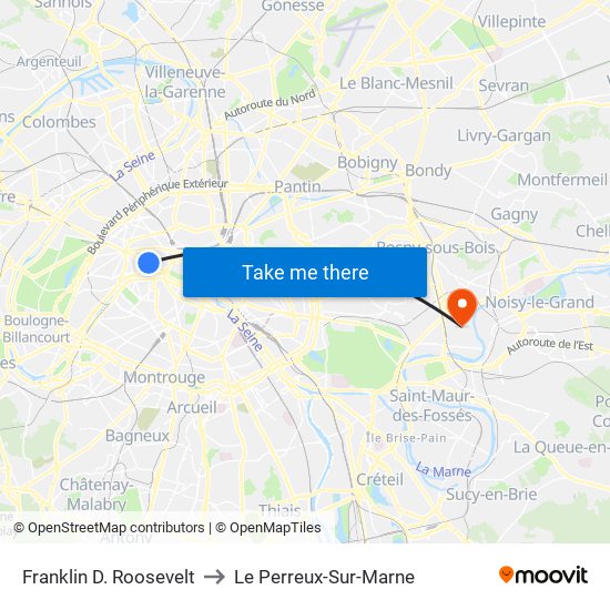Franklin D. Roosevelt to Le Perreux-Sur-Marne map