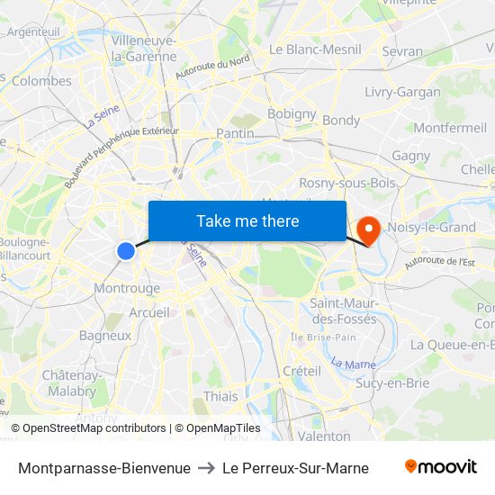 Montparnasse-Bienvenue to Le Perreux-Sur-Marne map