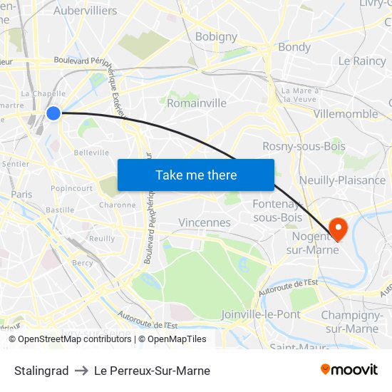 Stalingrad to Le Perreux-Sur-Marne map