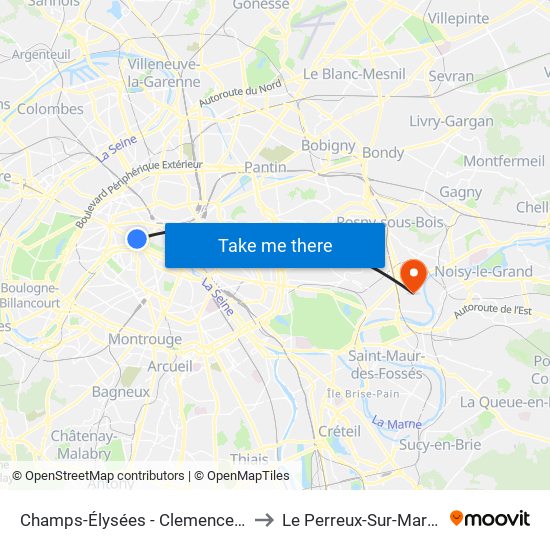 Champs-Élysées - Clemenceau to Le Perreux-Sur-Marne map