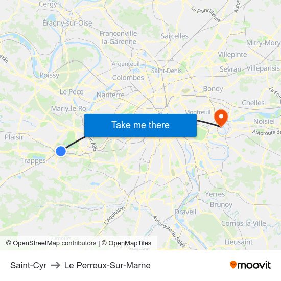 Saint-Cyr to Le Perreux-Sur-Marne map