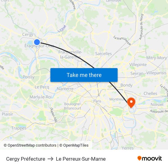 Cergy Préfecture to Le Perreux-Sur-Marne map