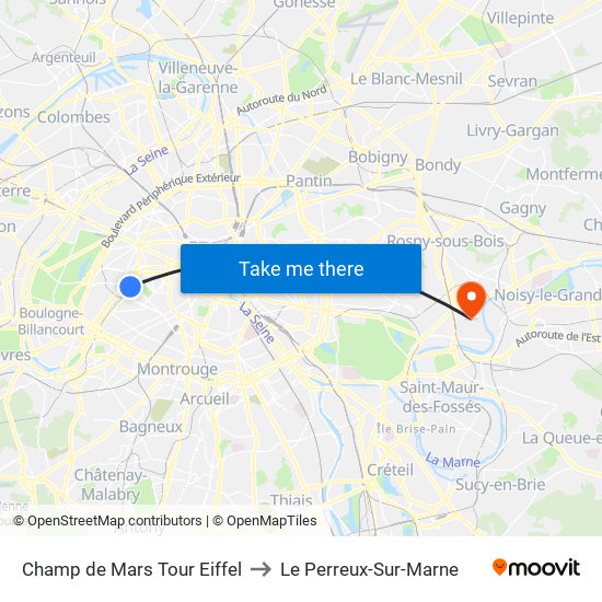 Champ de Mars Tour Eiffel to Le Perreux-Sur-Marne map