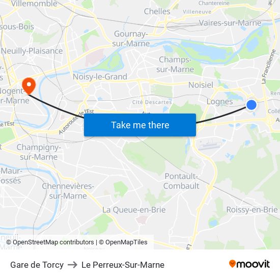 Gare de Torcy to Le Perreux-Sur-Marne map