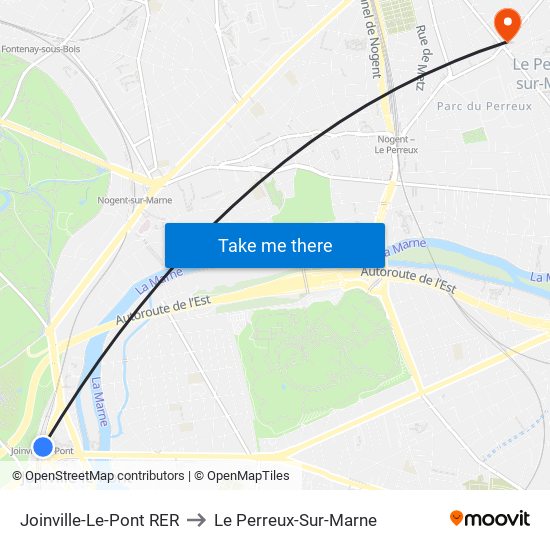 Joinville-Le-Pont RER to Le Perreux-Sur-Marne map
