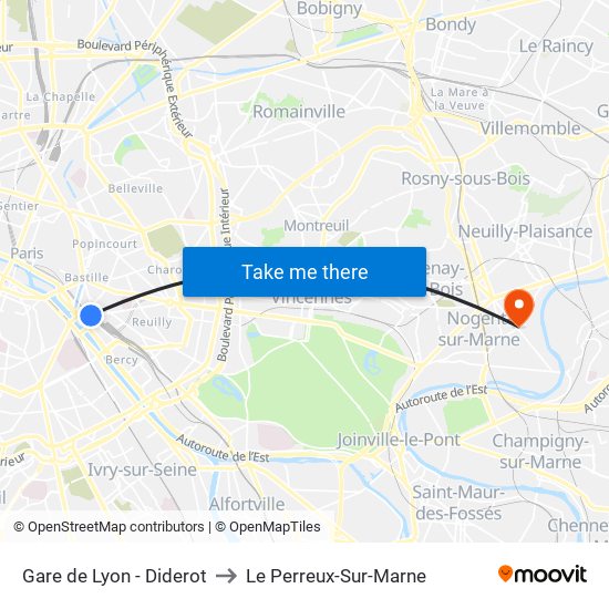 Gare de Lyon - Diderot to Le Perreux-Sur-Marne map