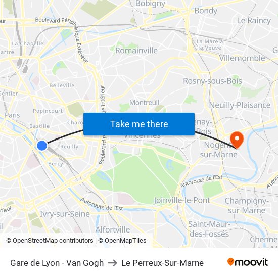 Gare de Lyon - Van Gogh to Le Perreux-Sur-Marne map