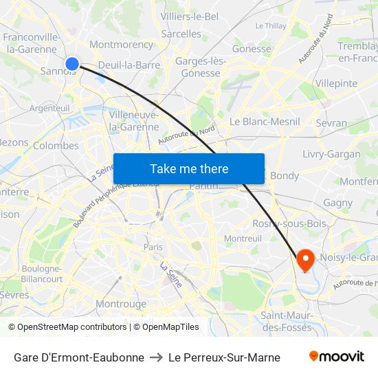 Gare D'Ermont-Eaubonne to Le Perreux-Sur-Marne map