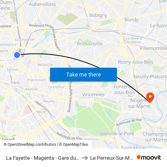 La Fayette - Magenta - Gare du Nord to Le Perreux-Sur-Marne map
