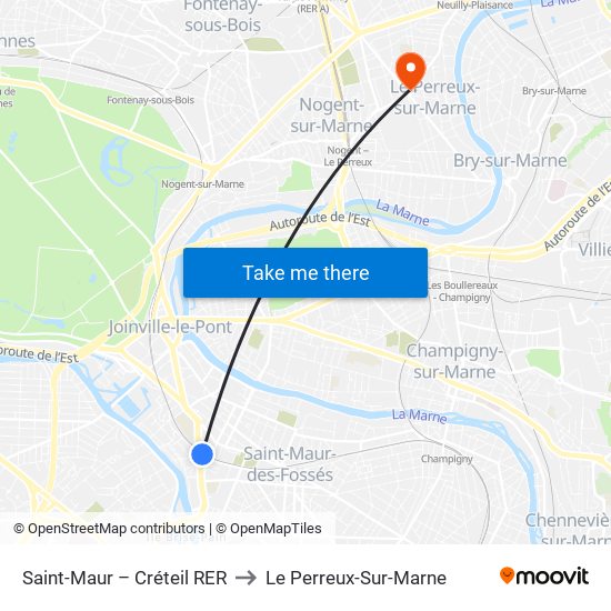 Saint-Maur – Créteil RER to Le Perreux-Sur-Marne map