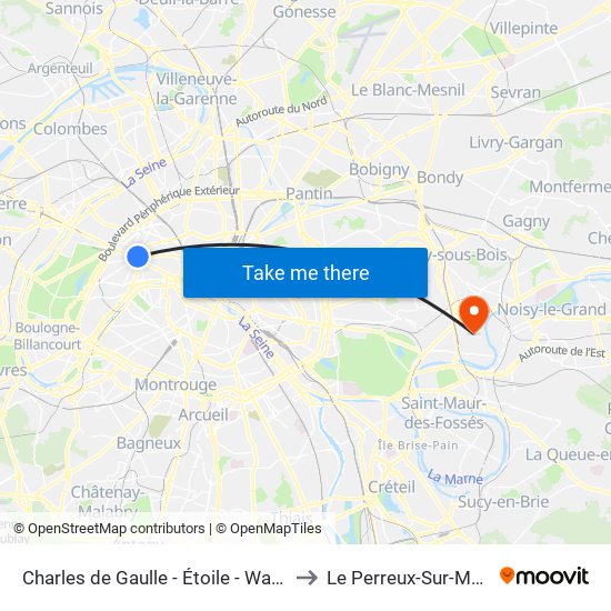 Charles de Gaulle - Étoile - Wagram to Le Perreux-Sur-Marne map