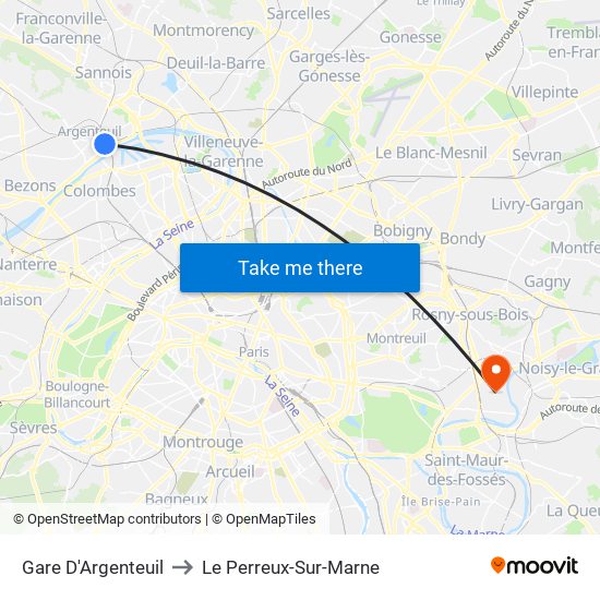 Gare D'Argenteuil to Le Perreux-Sur-Marne map