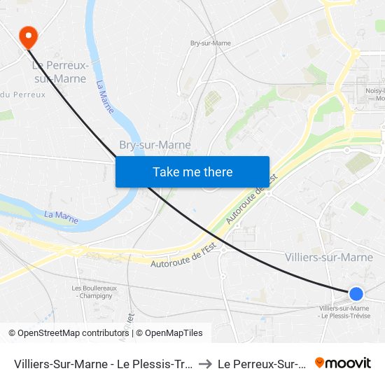 Villiers-Sur-Marne - Le Plessis-Trévise RER to Le Perreux-Sur-Marne map