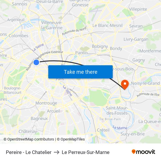 Pereire - Le Chatelier to Le Perreux-Sur-Marne map