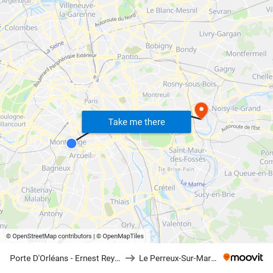 Porte D'Orléans - Ernest Reyer to Le Perreux-Sur-Marne map